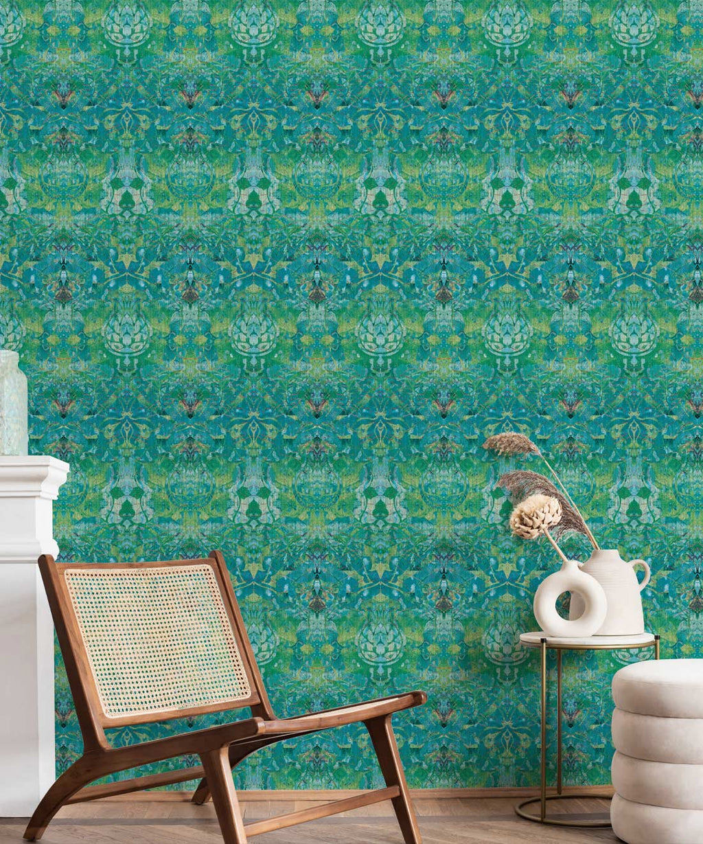 Damask Tulip Wallpaper, Topaz