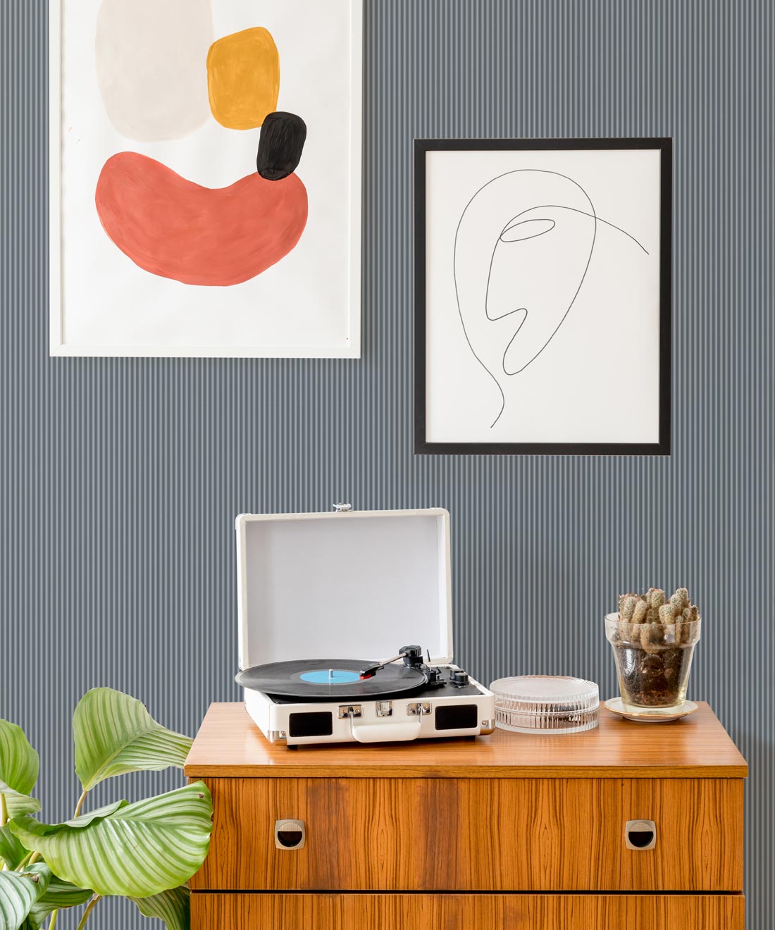 Ticking Stripe Wallpaper, Fog