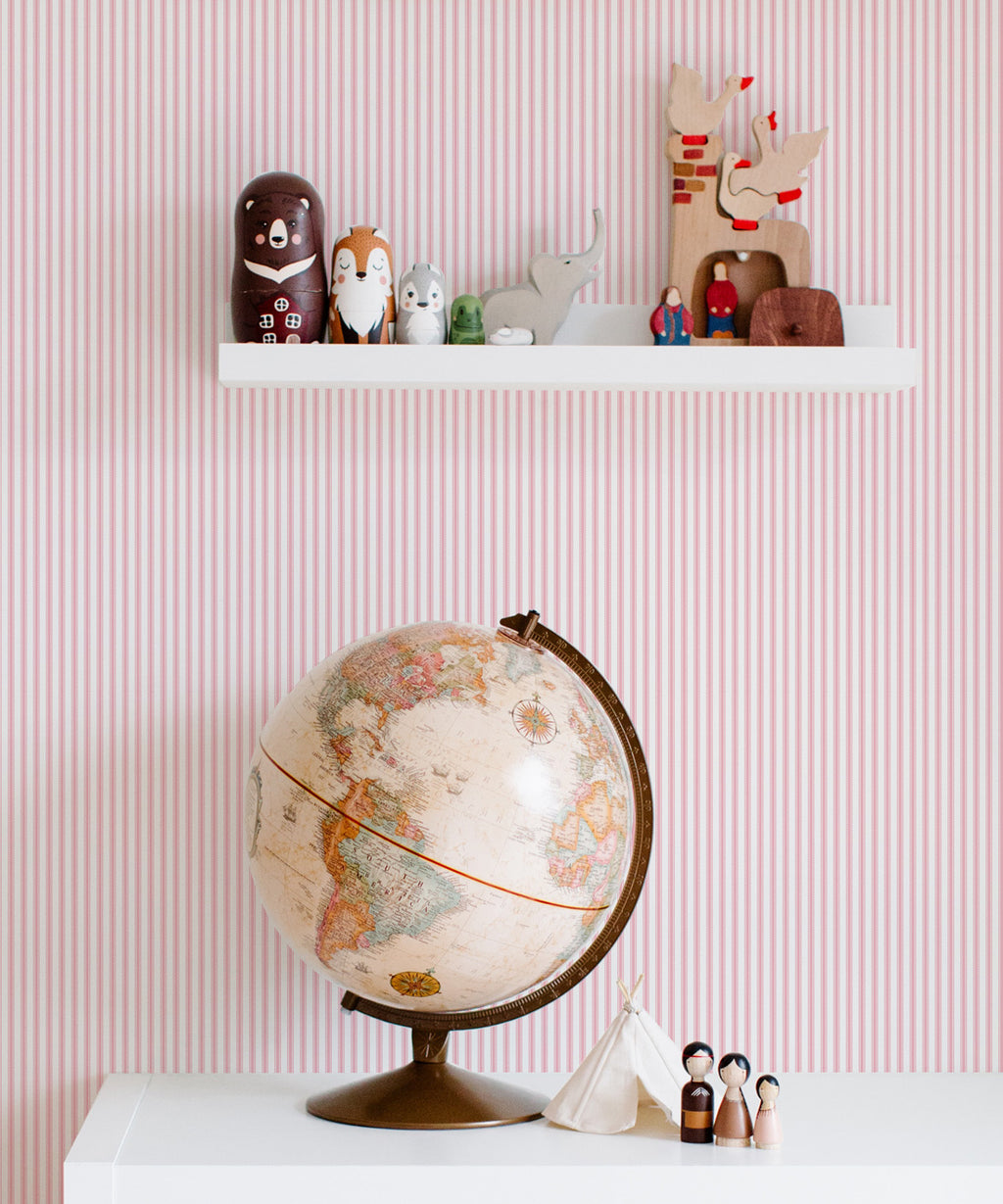 Ticking Stripe Wallpaper, Pink