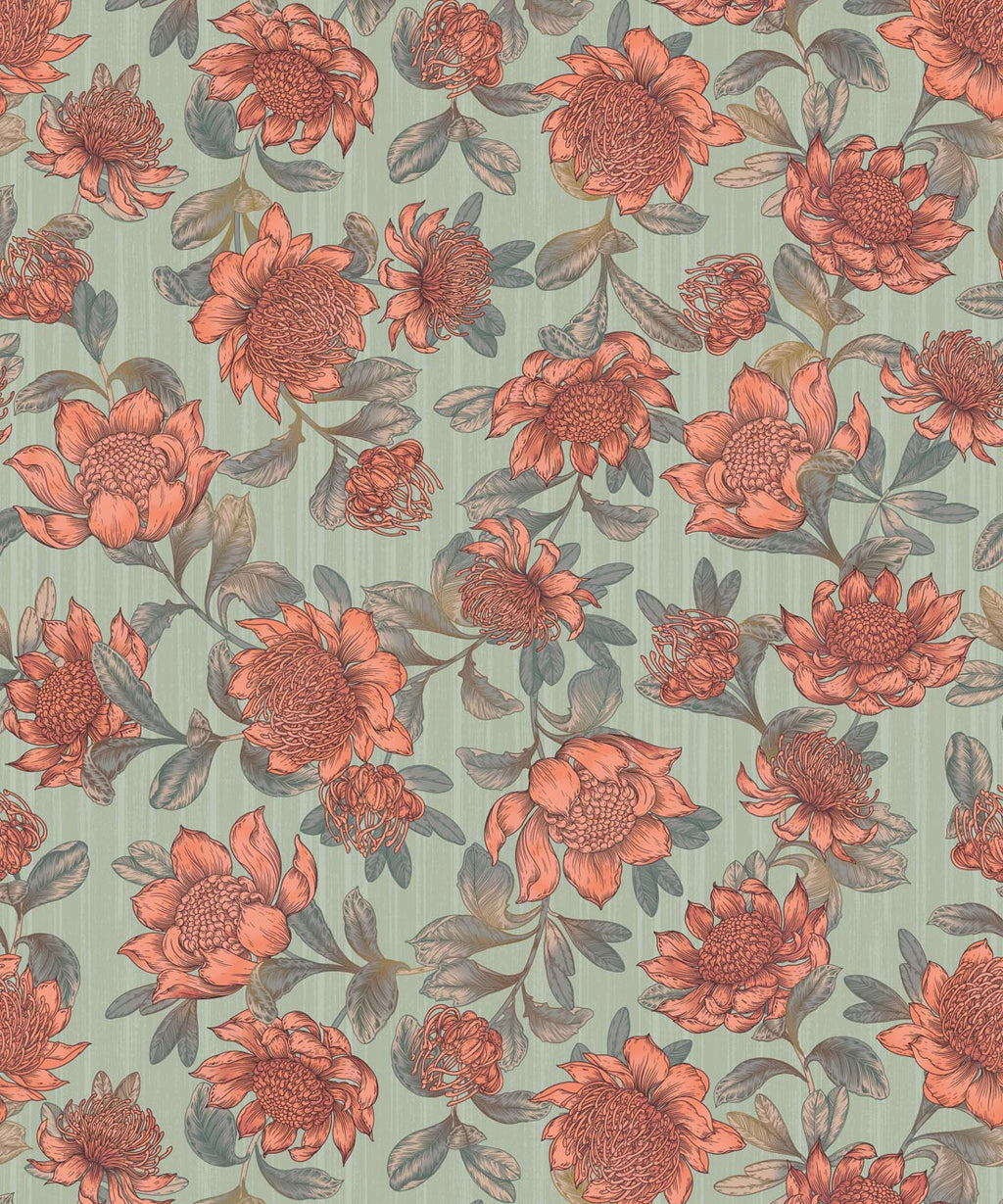 Waratah Wallpaper, Green