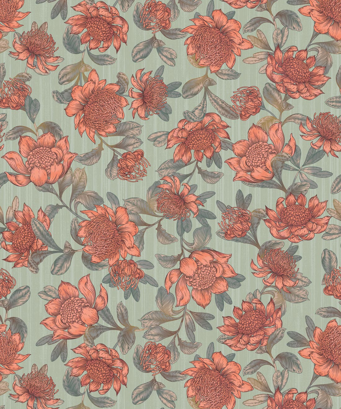 Waratah Wallpaper, Green