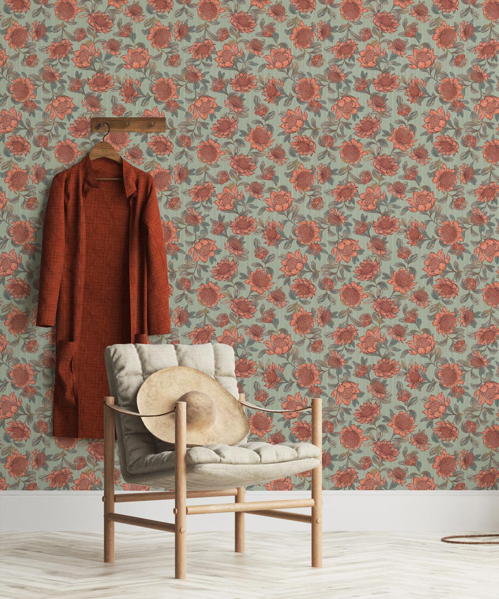 Waratah Wallpaper, Green
