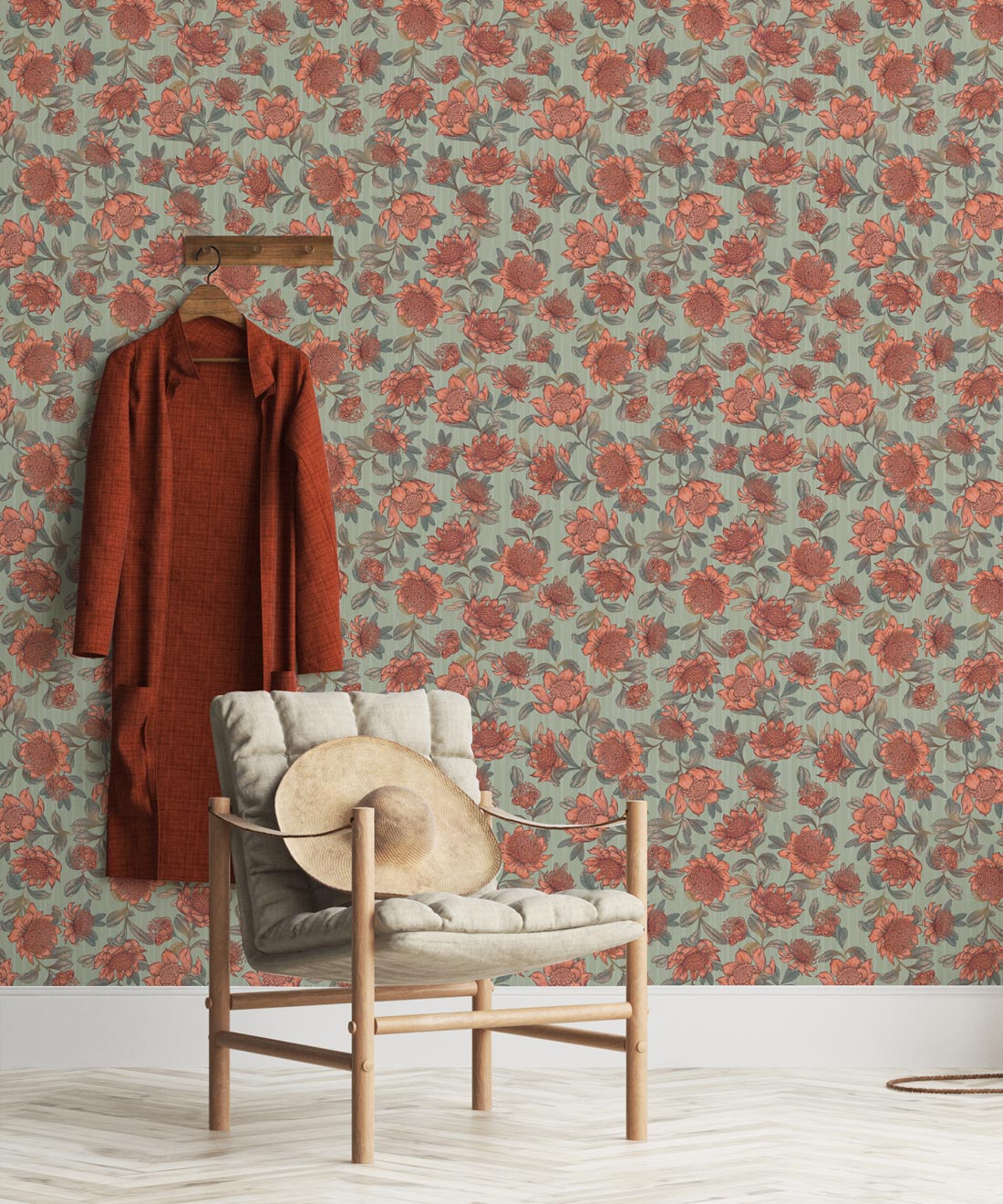 Waratah Wallpaper, Green