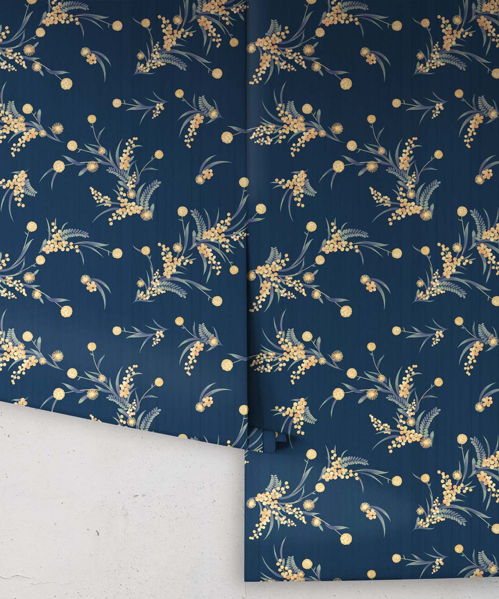 Wattle Wallpaper, Blue