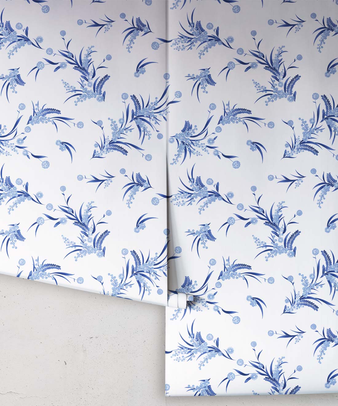 Wattle Wallpaper, Blue & White