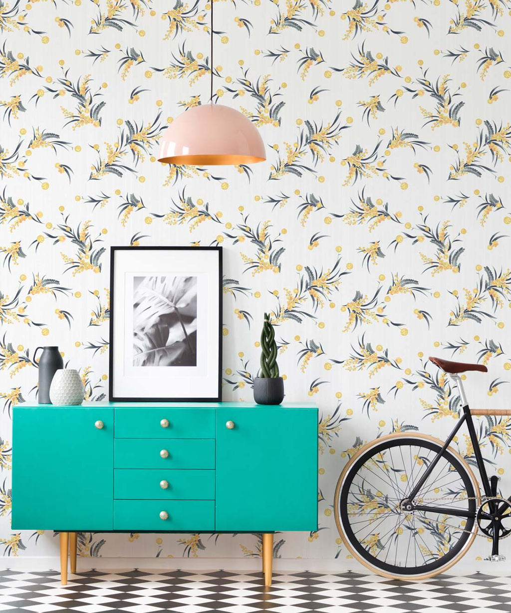 Wattle Wallpaper, White