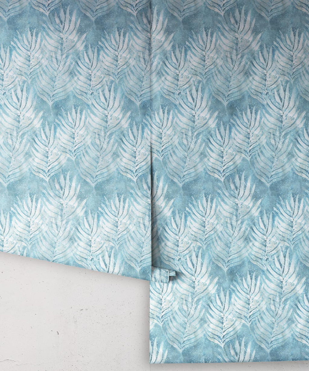 Shibori Leaf Wallpaper, Aqua