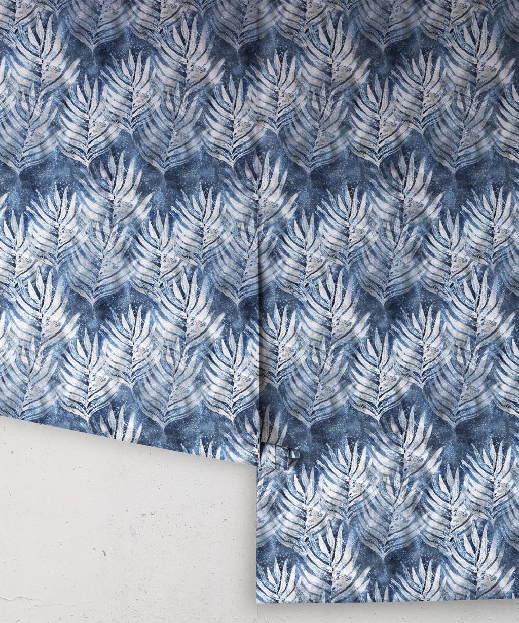 Shibori Leaf Wallpaper, Indigo