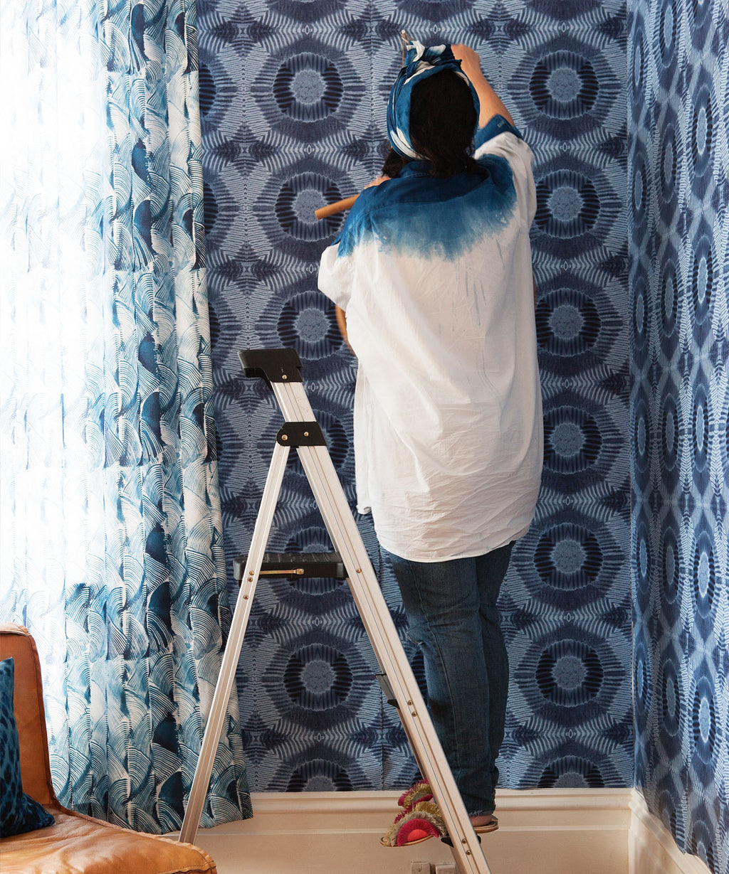 Aztec Suns Wallpaper, Indigo