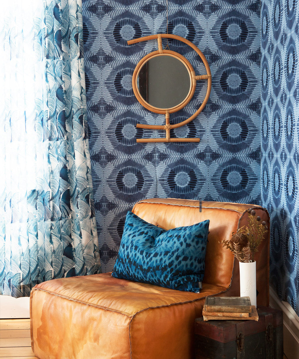 Aztec Suns Wallpaper, Indigo