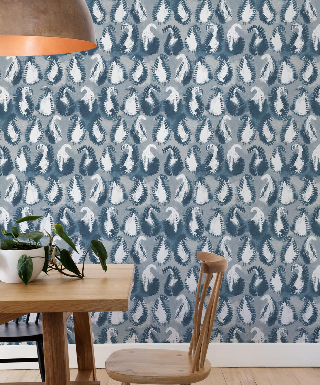 Shibori Paisley Wallpaper, Indigo