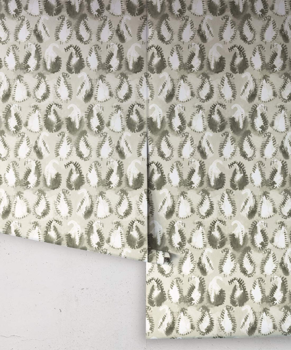 Shibori Paisley Wallpaper, Olive