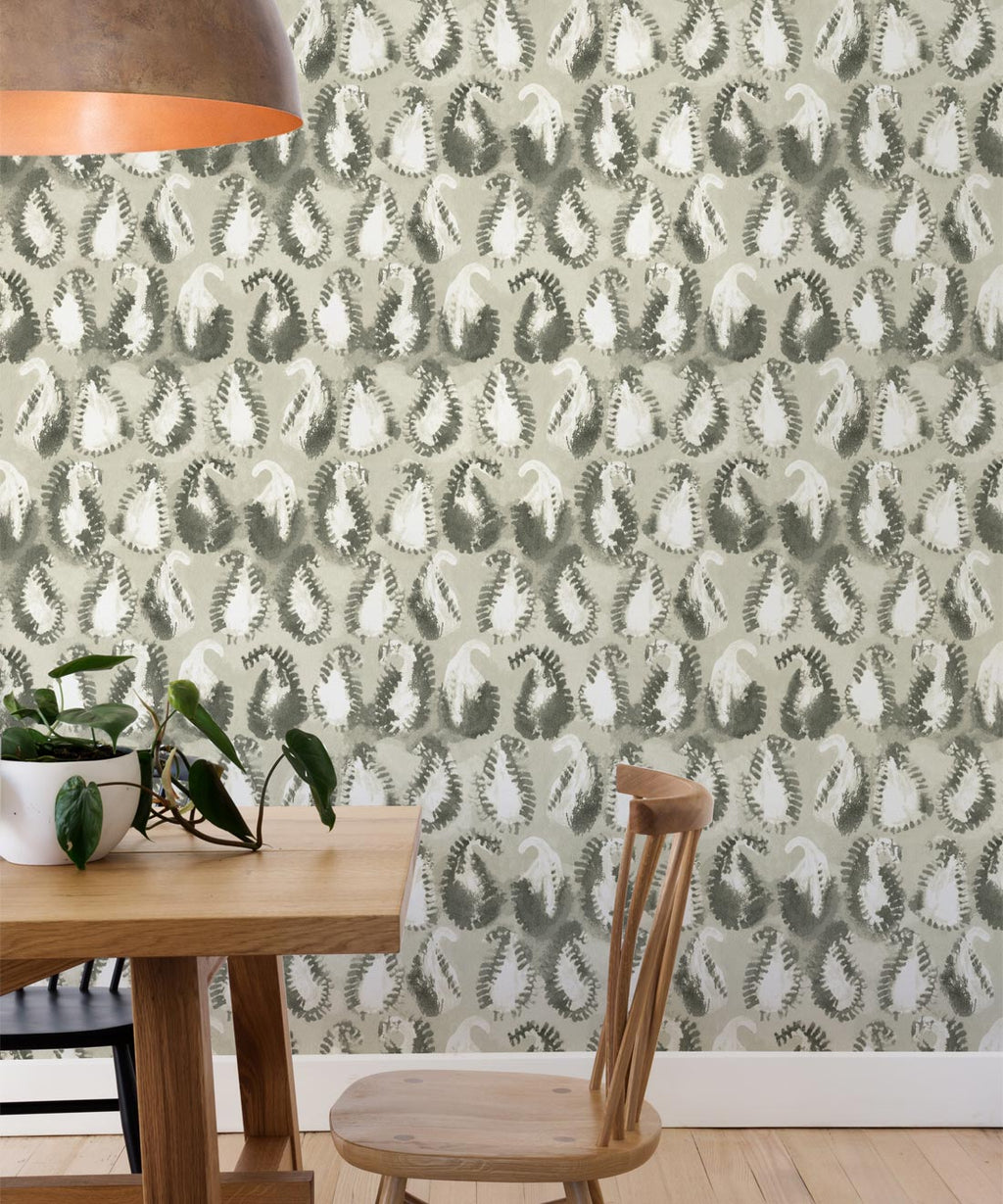 Shibori Paisley Wallpaper, Olive