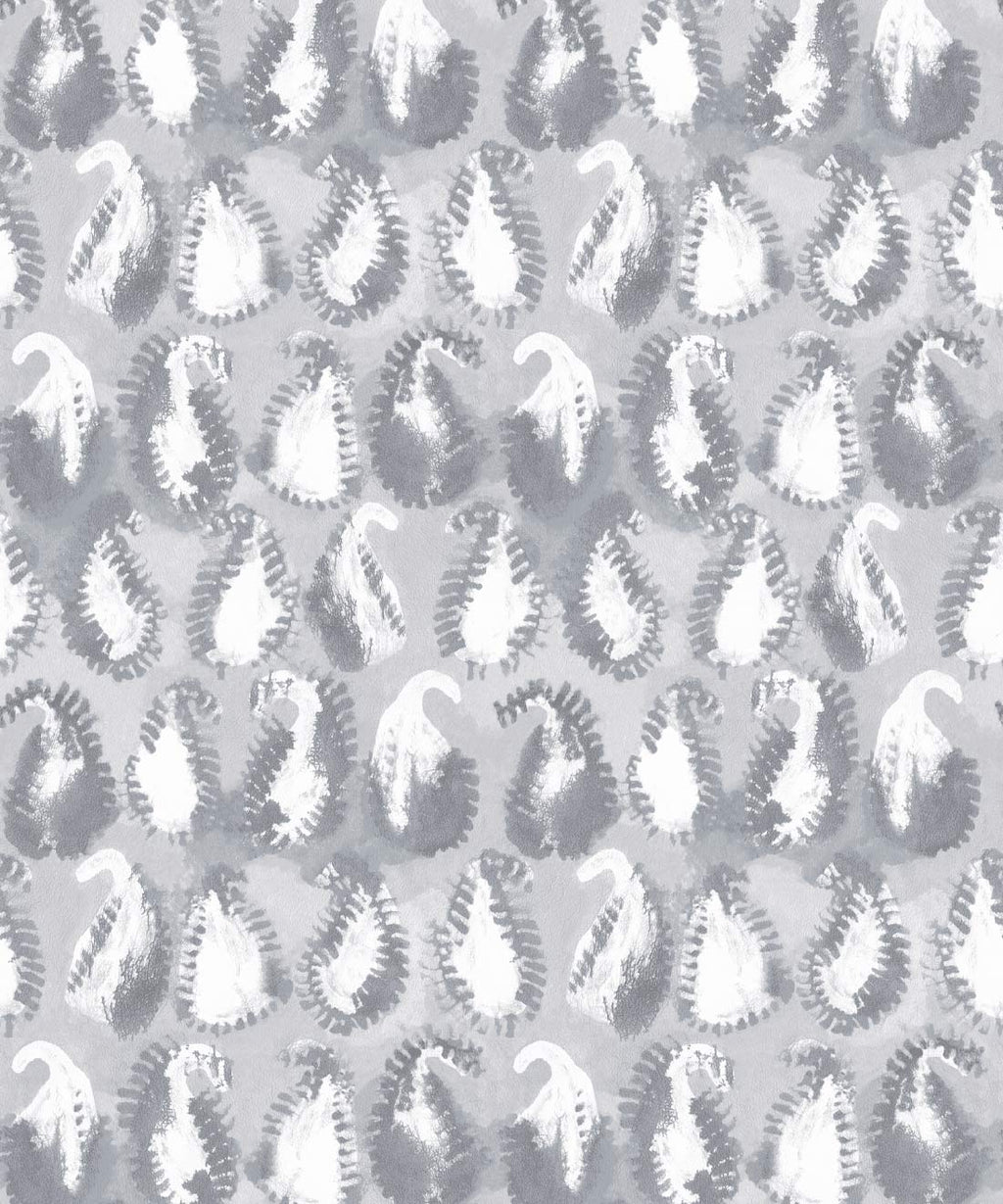 Shibori Paisley Wallpaper, Silver