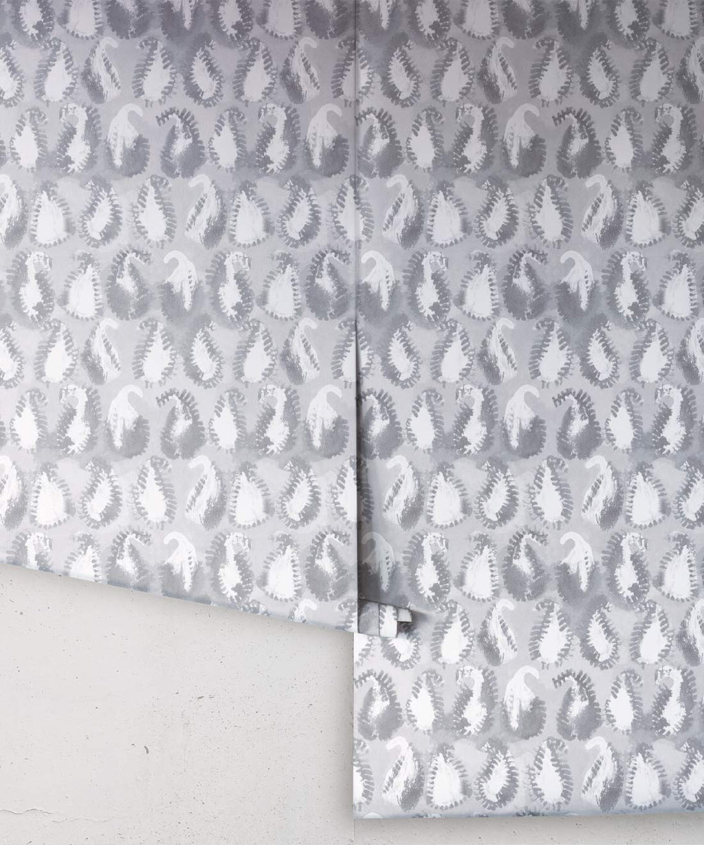 Shibori Paisley Wallpaper, Silver