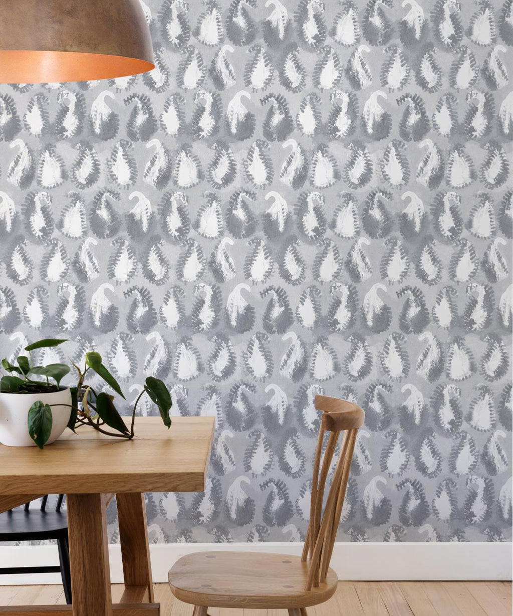Shibori Paisley Wallpaper, Silver