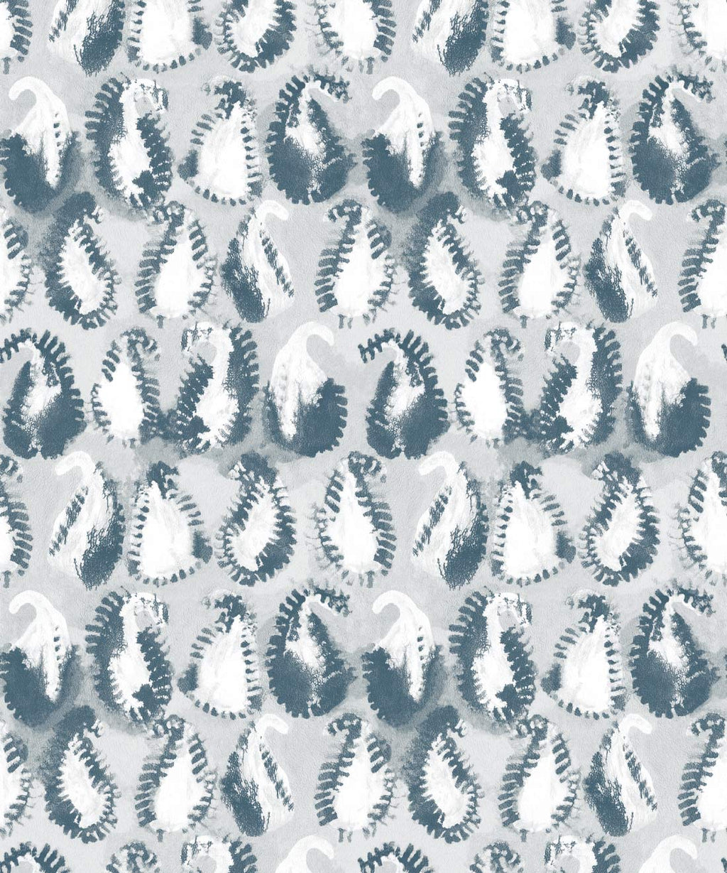 Shibori Paisley Wallpaper, Washed Denim