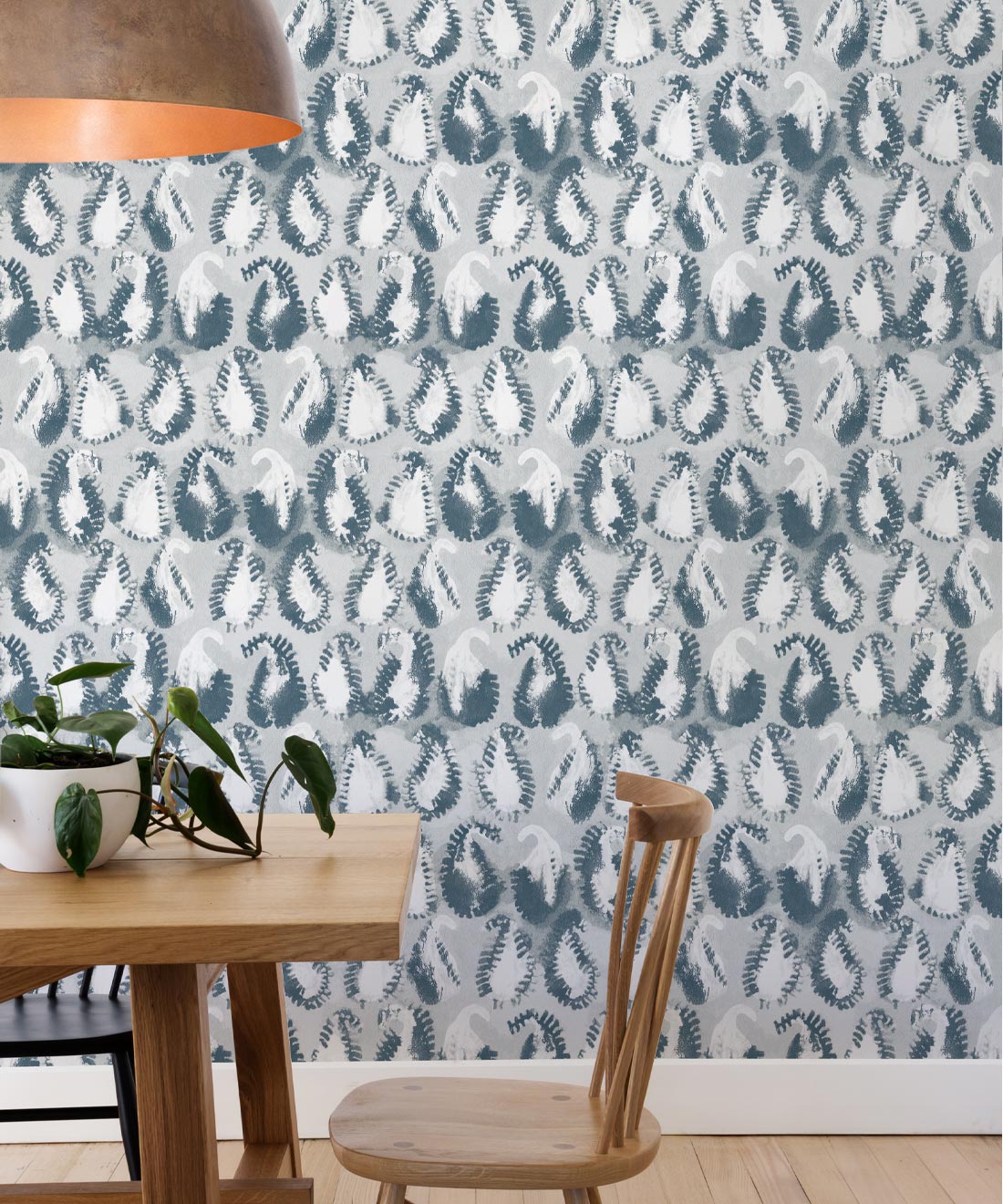 Shibori Paisley Wallpaper, Washed Denim