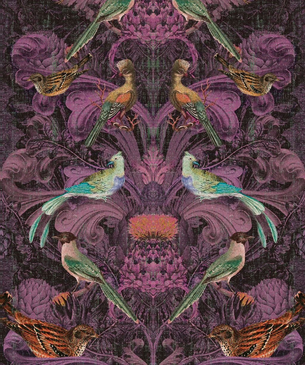 Birdlife Wallpaper, Burgandy