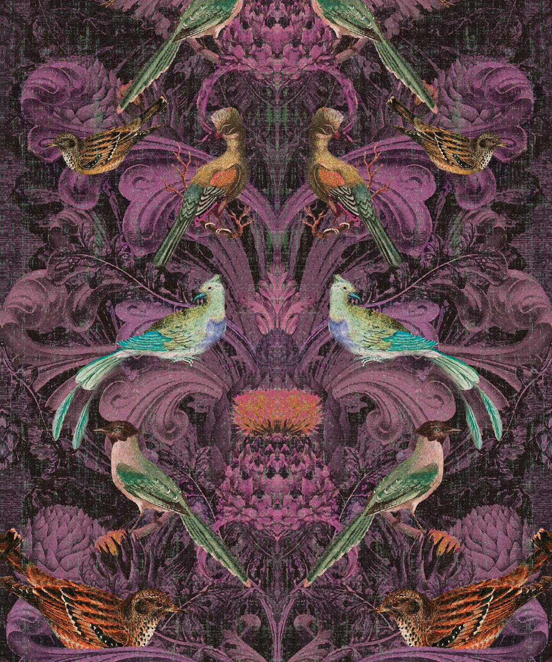 Birdlife Wallpaper, Burgandy