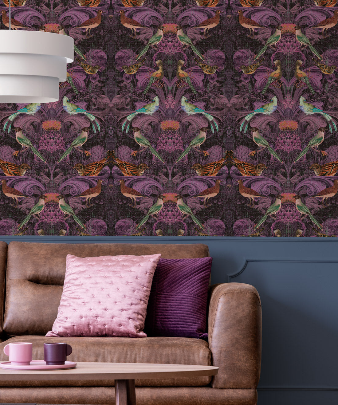 Birdlife Wallpaper, Burgandy