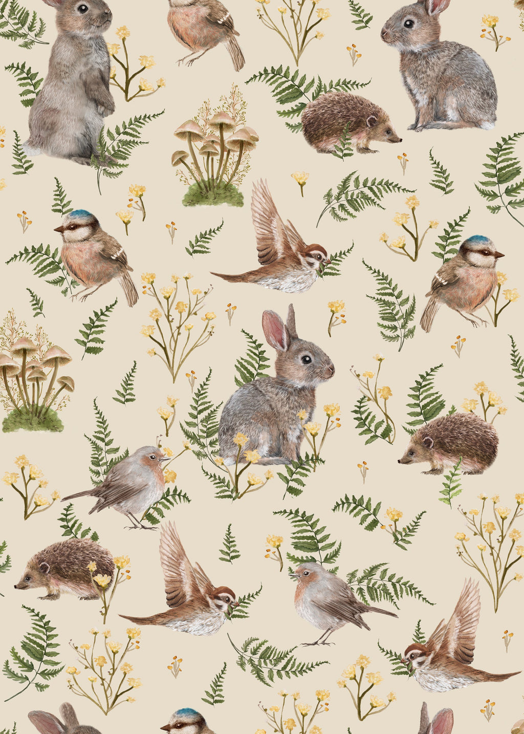 Birds & Bunnies - Ecru