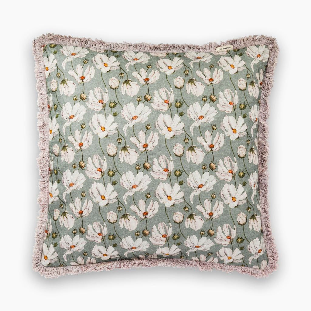 Linen Cushion Cover - Summer Gray - Daisies