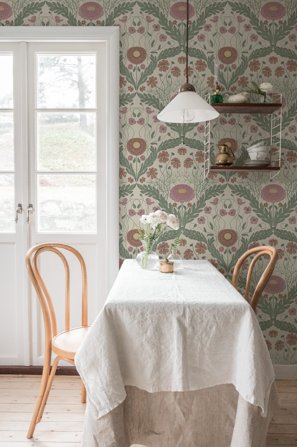 Marguerite, Flowers & Leaves - Pink & Green 51002